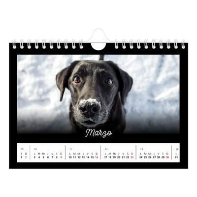 Calendario personalizado A5 — Negro minimalista [Marzo]