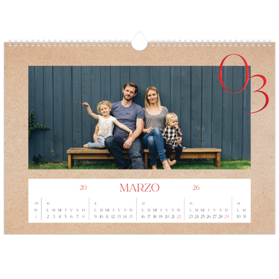 Calendario A3 horizontal — Toques de rojo [Marzo]