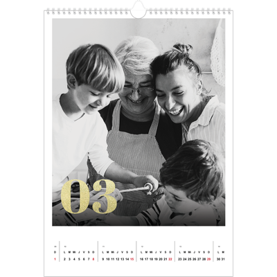 Calendarios A3 — Números grandes de purpurina [Marzo]