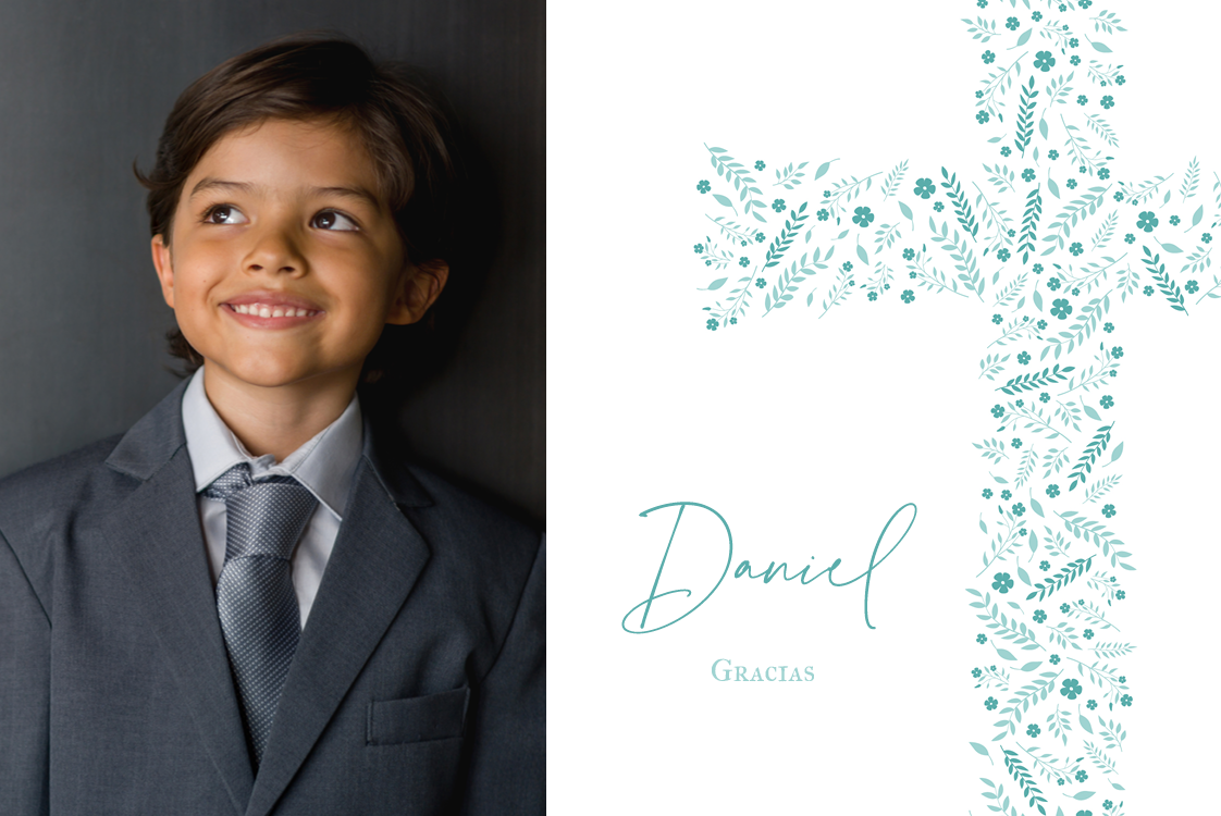 Tarjetas de agradecimiento — Cruz floral verde azulado