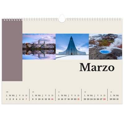 Calendario A3 horizontal — Lugares del mundo [Marzo]