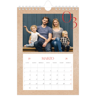 Calendario personalizado A5 — Toques de rojo [Marzo]