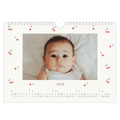 Calendario A4 horizontal — Pequeñas cerezas [Abril]
