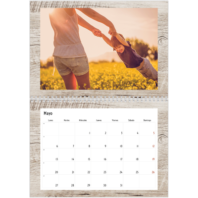 Calendario personalizado doble A4 — Madera [portada]