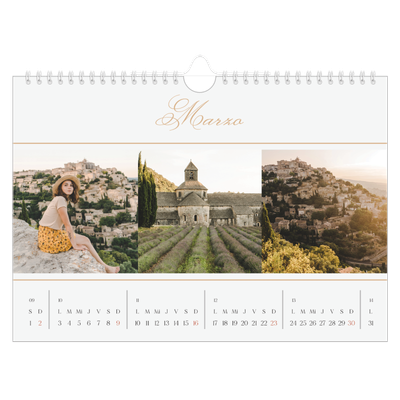 Calendario A4 horizontal — Banner de texto dorado [Marzo]