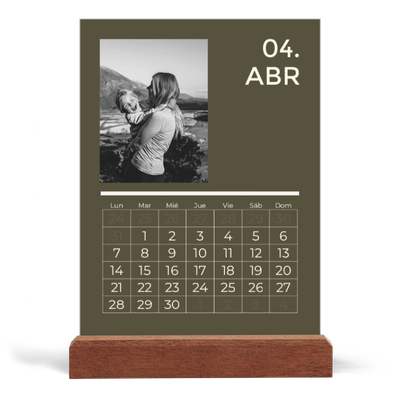 Calendario de mesa con base de madera - vertical  — Contemporáneo atrevido [Abril]