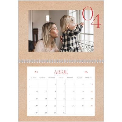 Calendario personalizado doble A4 — Toques de rojo [Abril]