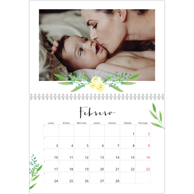 Calendario personalizado doble A4 — Ilustraciones de flores [Febrero]
