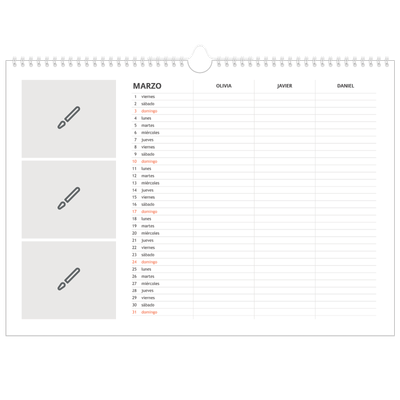Planificador A3 horizontal — Diseña tu producto - Familia de 3 [Marzo]