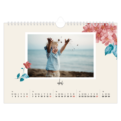Calendario A4 horizontal — Flores pintadas [Abril]
