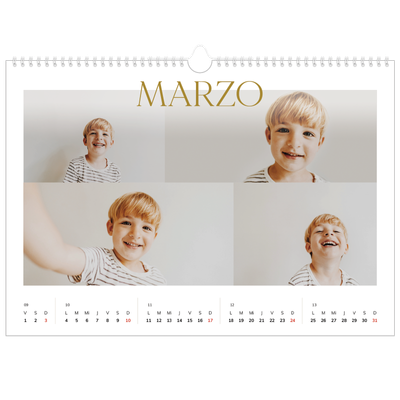 Calendario A3 horizontal — Texto dorado grande [Marzo]