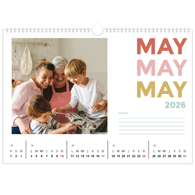 Calendario A3 horizontal — Tipografía colorida [portada]