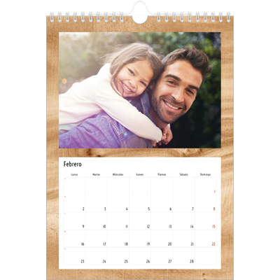 Calendario personalizado A4 — Madera [Febrero]
