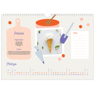Calendario A3 horizontal — Año en recetas [Marzo]