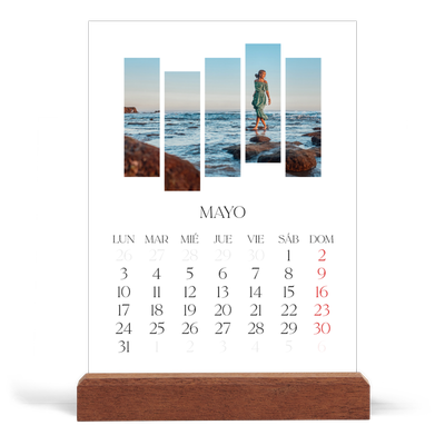 Calendario de mesa con base de madera - vertical  — Fragmentos de viaje [portada]