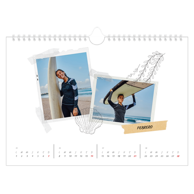 Calendario A4 horizontal — Scrapbook con estilo [Febrero]
