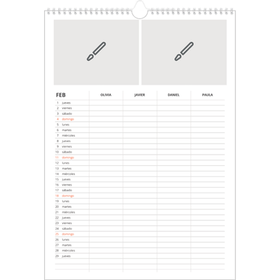 Planificador familiar A3 — Diseña tu producto - Familia de 4 [Febrero]