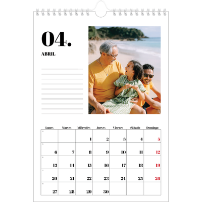Calendario personalizado A4 — Serif y momentos [Abril]