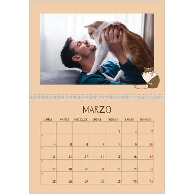 Calendario personalizado doble A4 — Gatito juguetón [Marzo]