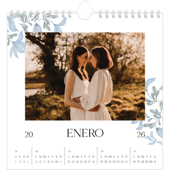Calendario personalizado cuadrado — Romance en blanco y azul