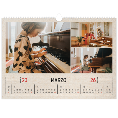 Calendario A3 horizontal — Efecto de sello craft [Marzo]