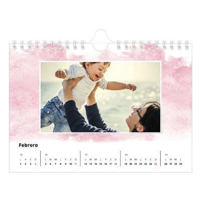 Calendario personalizado A5 — Fondos de acuarela [Febrero]