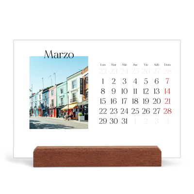 Calendario de mesa con base de madera - apaisado  — Mi diario de viaje [Marzo]