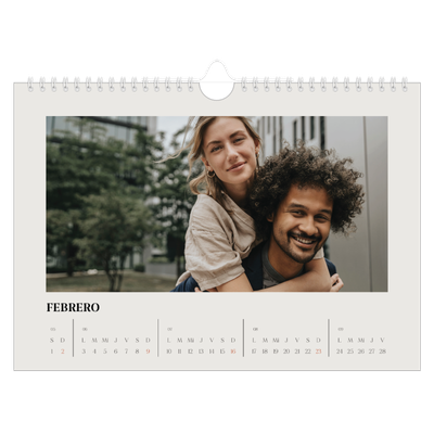 Calendario A4 horizontal — Marfil simple [Febrero]