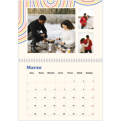 Calendario personalizado doble A4 — Líneas retro [Marzo]