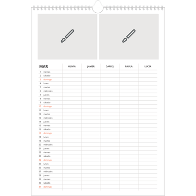 Planificador familiar A3 — Diseña tu producto - Familia de 5 [Marzo]