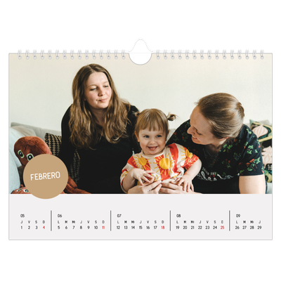 Calendario A4 horizontal — Pegatina de foto [Febrero]