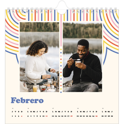 Calendarios Cuadrados — Líneas retro [Febrero]
