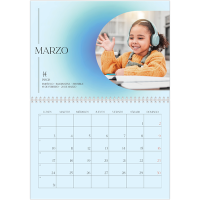 Calendario personalizado doble A4 — Degradado astrológico [Marzo]