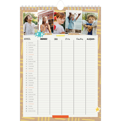 Planificadores familiares A4 — Planificador familiar rústica - Familia de 5 [Abril]