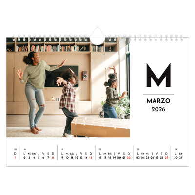 Calendario A4 horizontal — Letra destacada [Marzo]