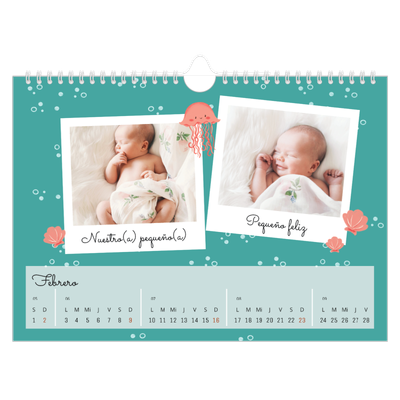 Calendario A4 horizontal — Animalitos [Febrero]