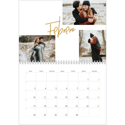 Calendario personalizado doble A4 — Rotulador dorado [Febrero]
