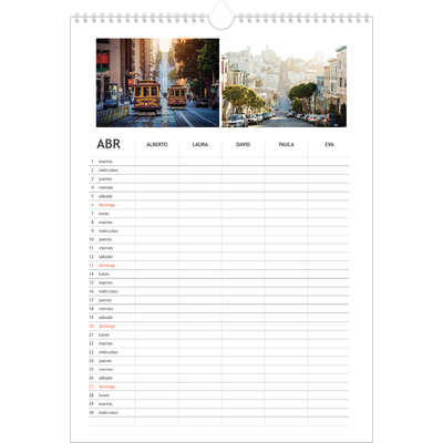 Planificador familiar A3 — Planificador familiar simple - Familia de 5 [Abril]