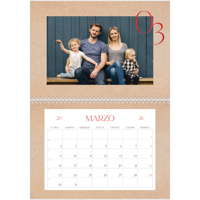 Calendario personalizado doble A4 — Toques de rojo [Marzo]
