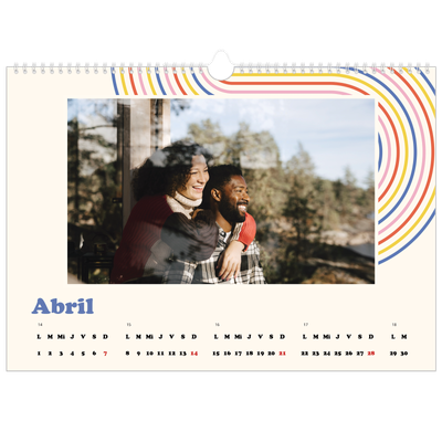 Calendario A3 horizontal — Líneas retro [Abril]