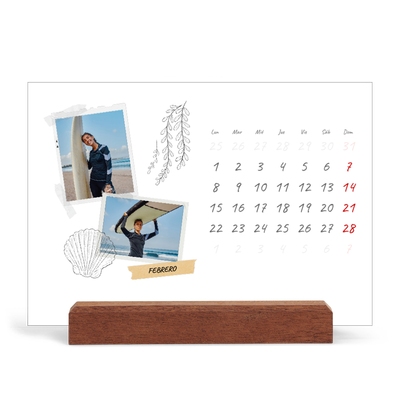 Calendario de mesa con base de madera - apaisado  — Scrapbook con estilo [Febrero]