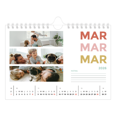 Calendario personalizado A5 — Tipografía colorida [Marzo]