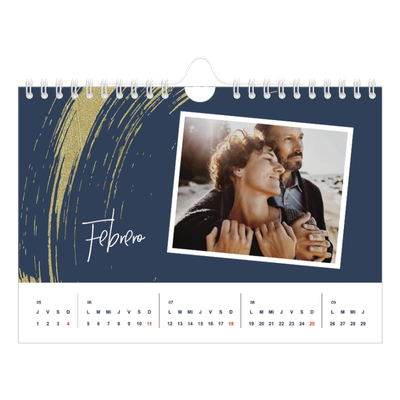 Calendario personalizado A5 — Fondos de pincel dorado [Febrero]