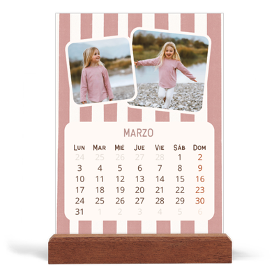 Calendario de mesa con base de madera - vertical  — Patrones retro [Marzo]