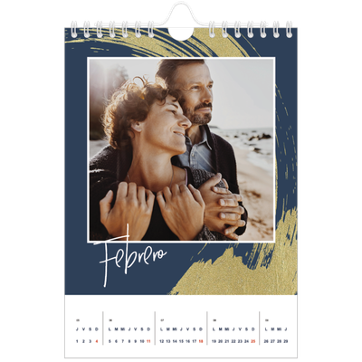 Calendario personalizado A5 — Fondos de pincel dorado [Febrero]
