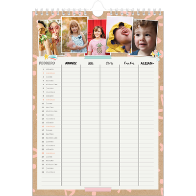 Planificadores familiares A4 — Planificador familiar rústica - Familia de 5 [Febrero]