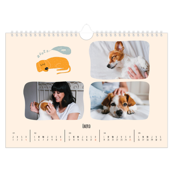 Calendario personalizado A4 horizontal  — Perros y garabatos