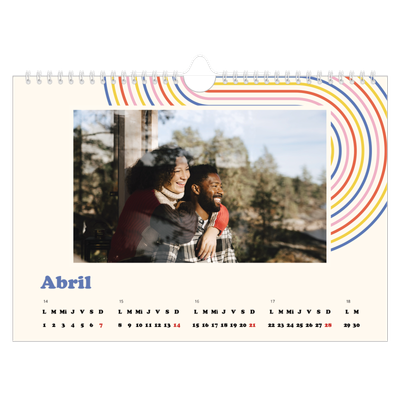 Calendario A4 horizontal — Líneas retro [Abril]