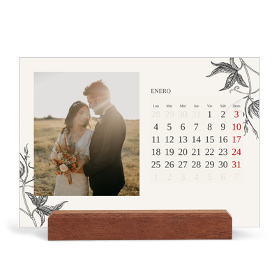 Calendario de mesa con base de madera - apaisado  — Tinta y hiedra [Enero]