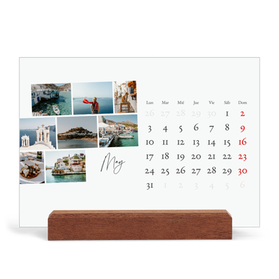 Calendario de mesa con base de madera - apaisado  — Descanso de la ciudad [portada]